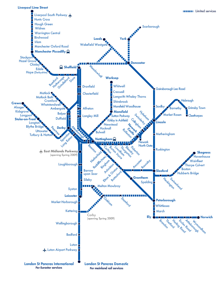 East Midlands train / rail maps